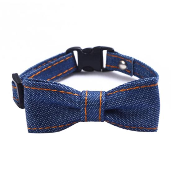 Pet Denim Bow Tie Collar Cat Dog Adjustable Buckle Closure Neck Ring Strap Scarf