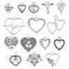 90Pcs 15 Style Tibetan Style Alloy Pendants, Heart Charm, Antique Silver, 12~24.5x9~29.5x1.5~3mm, Hole: 1.2~3mm, 6pcs/style