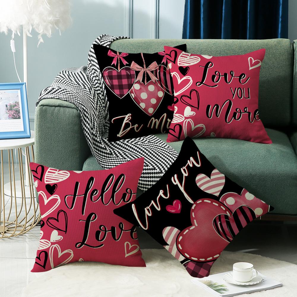 New Sofa Cushion Valentine's Day Gift Love Cushion Linen Print Versatile Lumbar Cushion