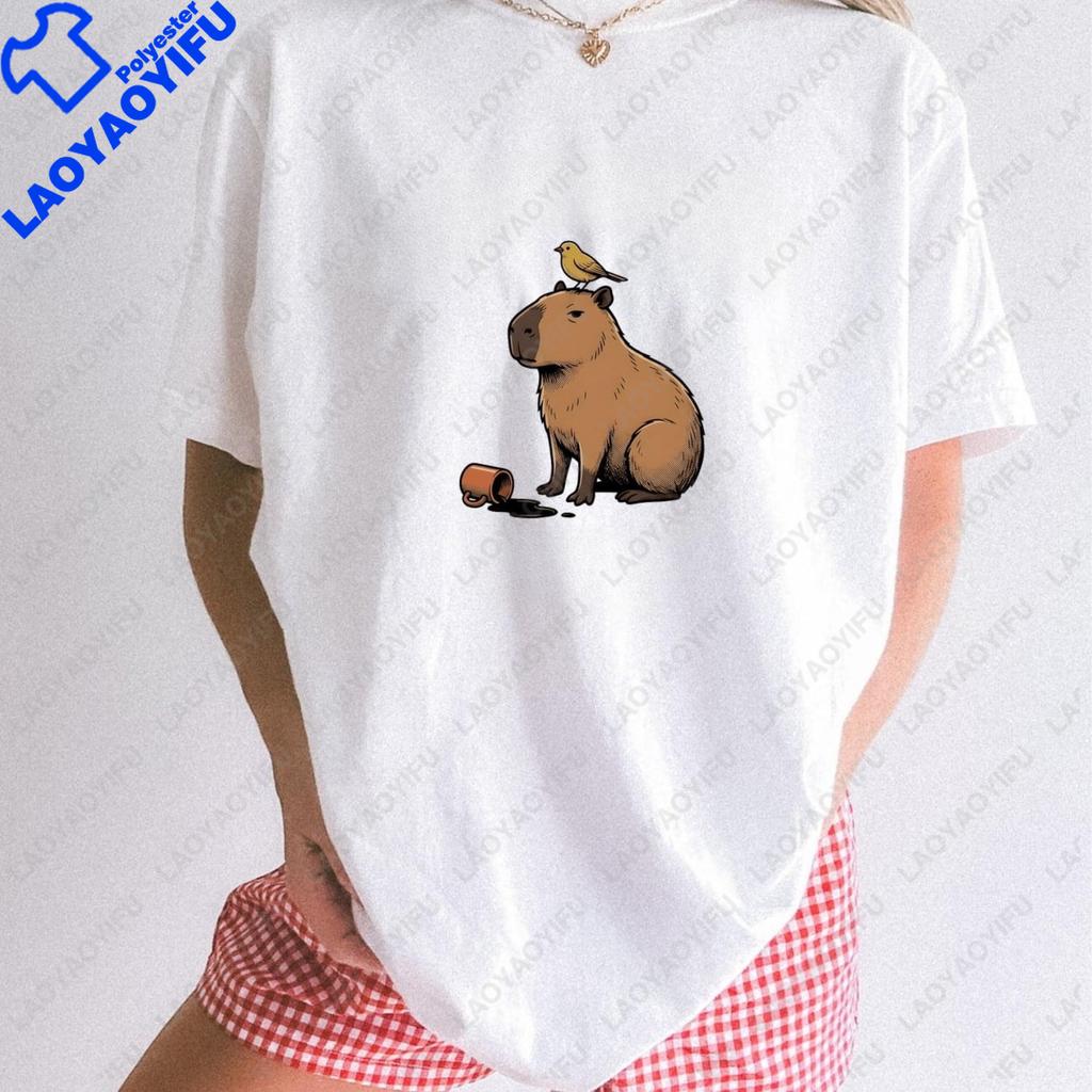 Kawaii Capybara Animals Minimalist Art Unisex Tshirt Humor Cartoon Coffee Tshirt Summer Short Sleeve Loose Harajuku Unisex T Shirt