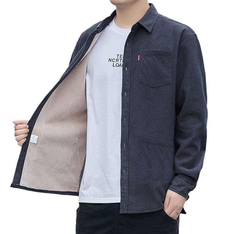 Men's Corduroy, Thick Velvet Shirt, Shirt, Jacket, New Style, Casual, Warm, Multi Pocket, Loose and Versatile Top