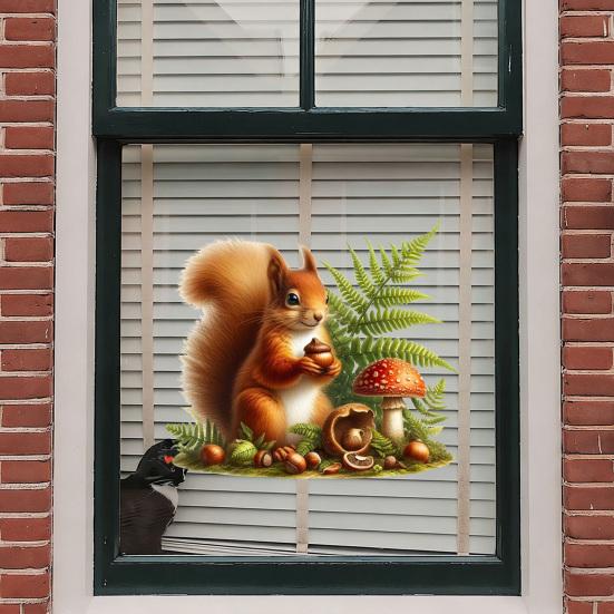 Yousheng Static Window Sticker Waterproof Scratch-Resistant Glass Cling Sticker Removable Squirrel Printed Stickers for Bathroom