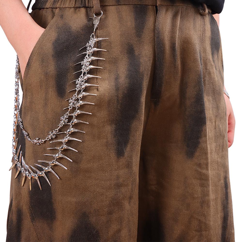 European & American Punk Fishbone Spikes Cross Waist Chain Pants Accessory