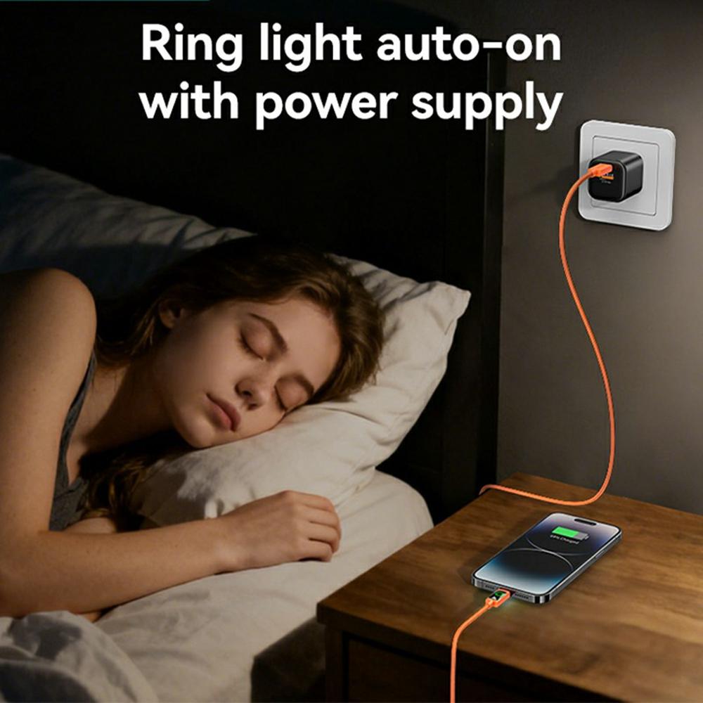 USAMS SJ774 U92 1.2m Type-C to Lightning Cable 30W Fast Charging Data Transfer Cord with LED Light