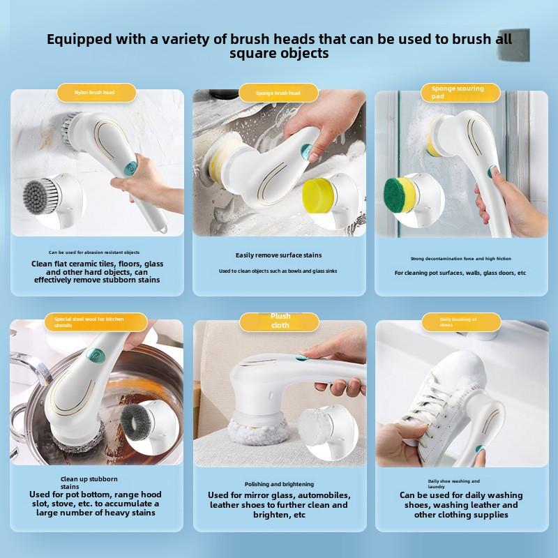 Nový ruční elektrický kartáč s dlouhou rukojetí, multifunkční kartáč na hrnce a pánve pro domácí kuchyni, elektrický čisticí kartáč