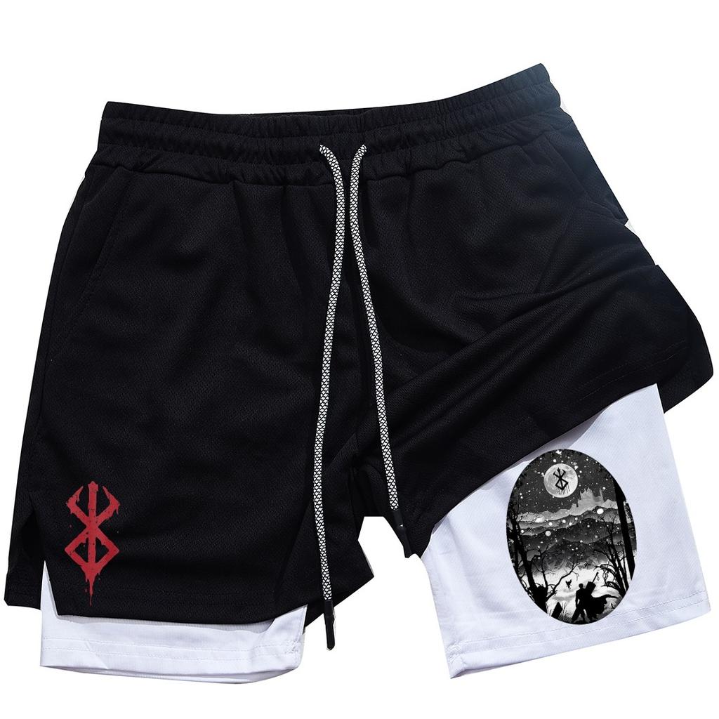 Pantalones cortos de gimnasio para hombre, ropa deportiva 2 en 1 de Anime para correr, trotar, entrenamiento, Yoga, baloncesto