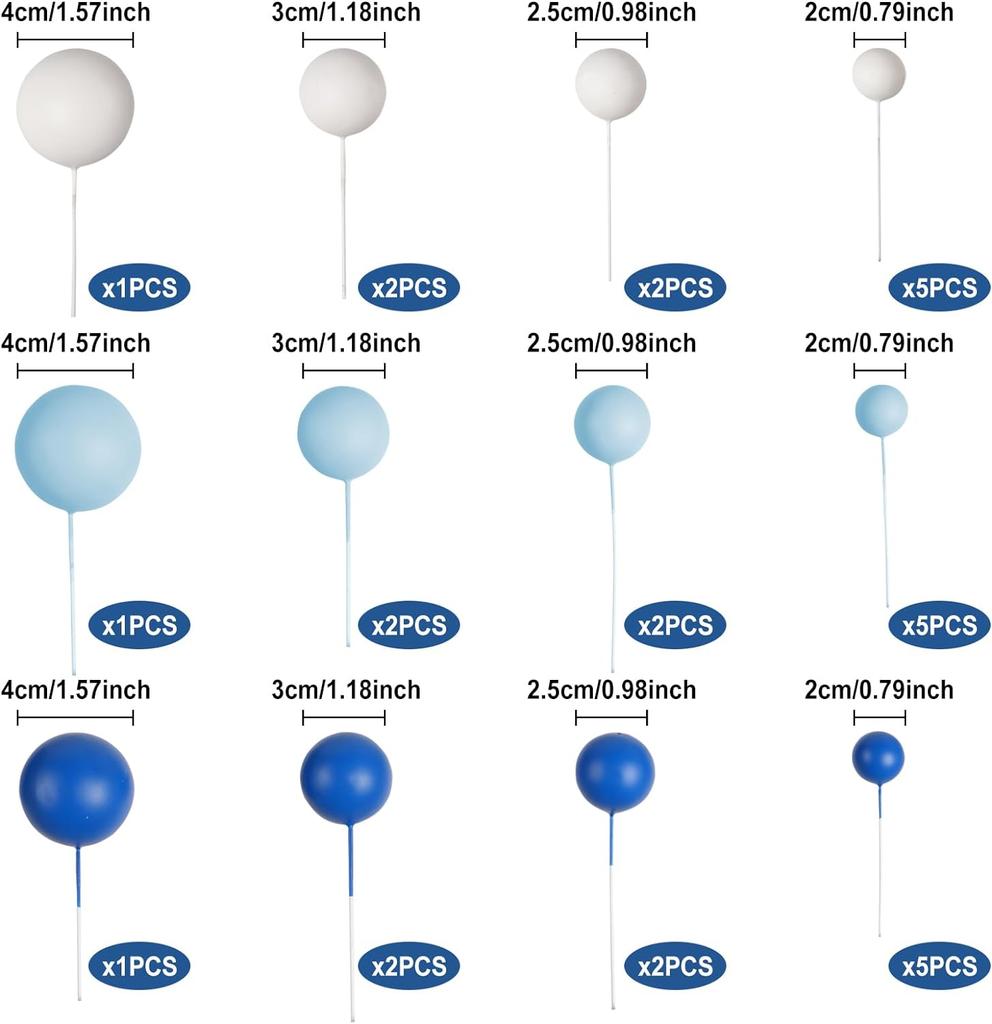 30Pcs Ball Cake Decorations Birthday Party Wedding Decoration Cake Topper with  Blue White Dark Blue Balloons for Festivals