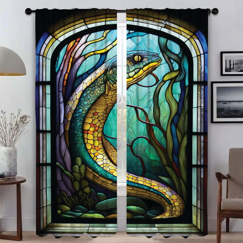 Modern Living Room Curtains for Camera Stained Glass Sealife Blackout Curtain Tulle for Bedroom Halloween Decoration Shades Home