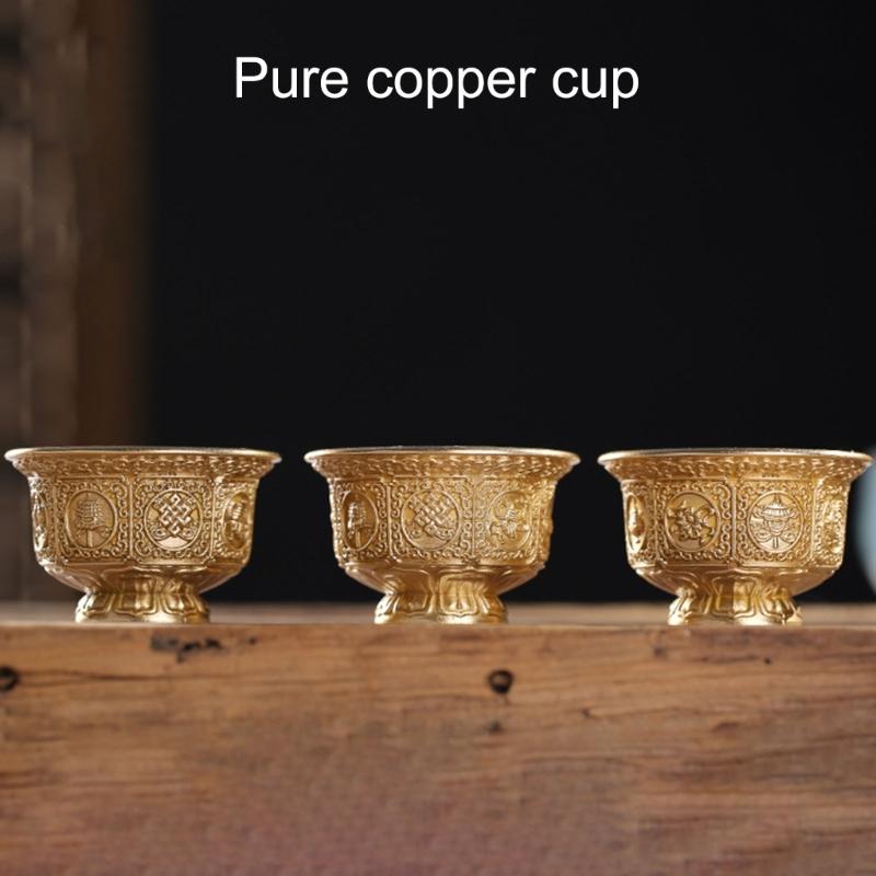 Cultural Tibetan Eight Auspicious Symbols Offering Cup Holy Water Bowl for Devotional Use Spiritual Home Decoration