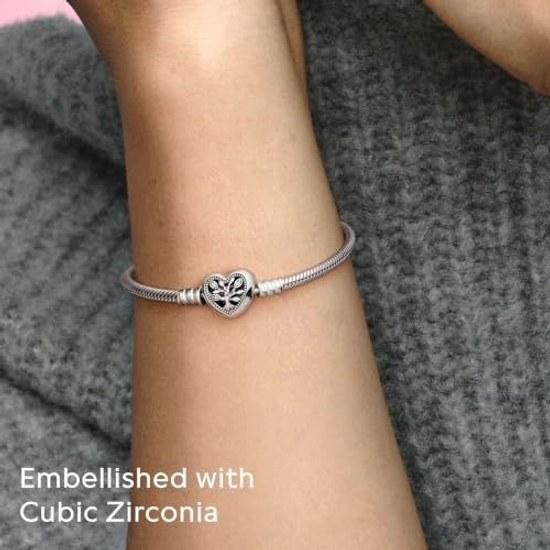 PANDORA Moments Drzewo Rodzinne Serce Zapięcie Bransoletka z Łańcuszka Żmijka Przezroczyste Cyrkonie Srebro Próby 925 Charms