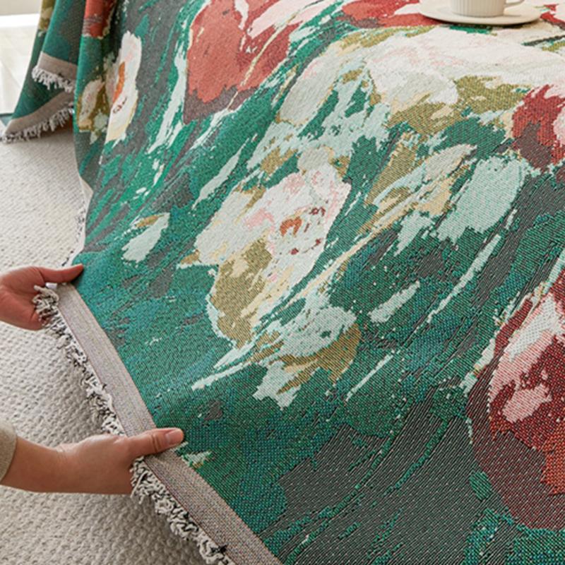 Pastoral geblümte Rosen-Sofaabdeckung Nordisch Haustierfreundliches Sofatuch für das Wohnzimmer Luxuriöses Gemütliches Schmutzabweisendes Sofa-Pad