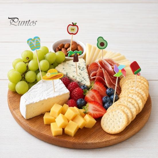 Natural Bamboo Skewers 100PCS Disposable Cocktails Picks, Stick, with Beach Fruits Eco-friendly Food Tags Palm Trees Decoration, Fruit Picks