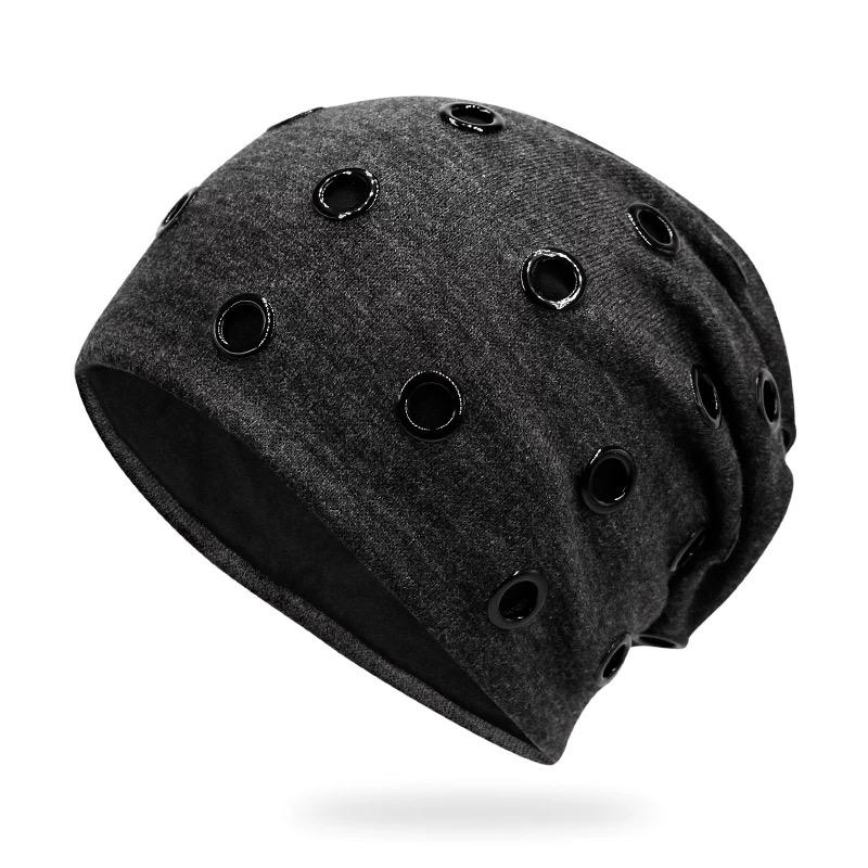 

2025 Autumn Winter Metal Rings Rivet Decorate Hip Hop Punk Beanie Men Women Warm Knitted Hat Skullcap One Size