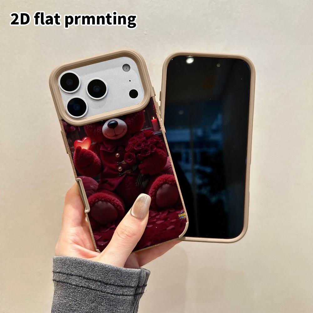 Phone Case: 2D flat lambskin suitable for iPhone 18 17 16 15 14 13 Pro protective case, heart-shaped bear, Christmas and Halloween gifts