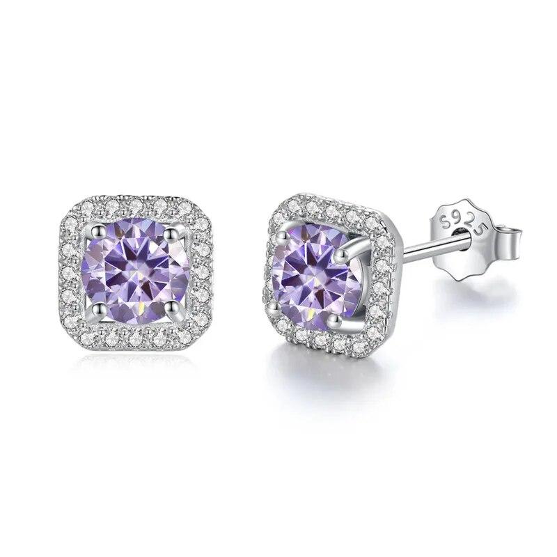 Bague Ringen S925 Sterling Silver Fashion Square Silver Needle Earrings Temperament Set 1ct D Moissente Celebrity Earrings