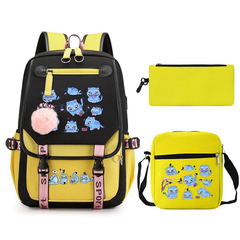 Animation Cartoon Peripheral Printing Children'S Backpack Campus Large Capacity Primary And Secondary School Students Schoolbag Three-Piece Set