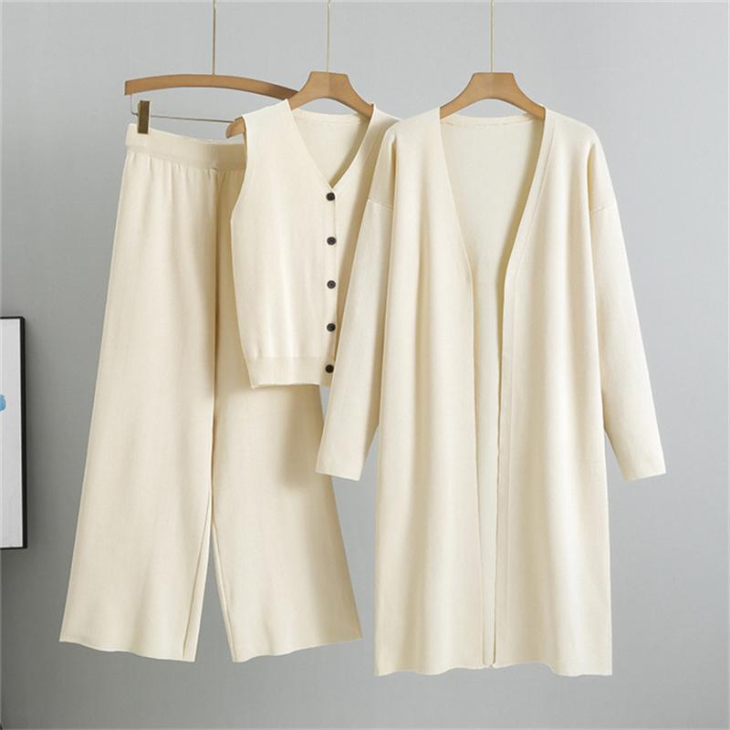 Spring And Autumn Temperament Knitted Suit Sleeveless Vest Sweater Cardigan Pants Three Piece Set