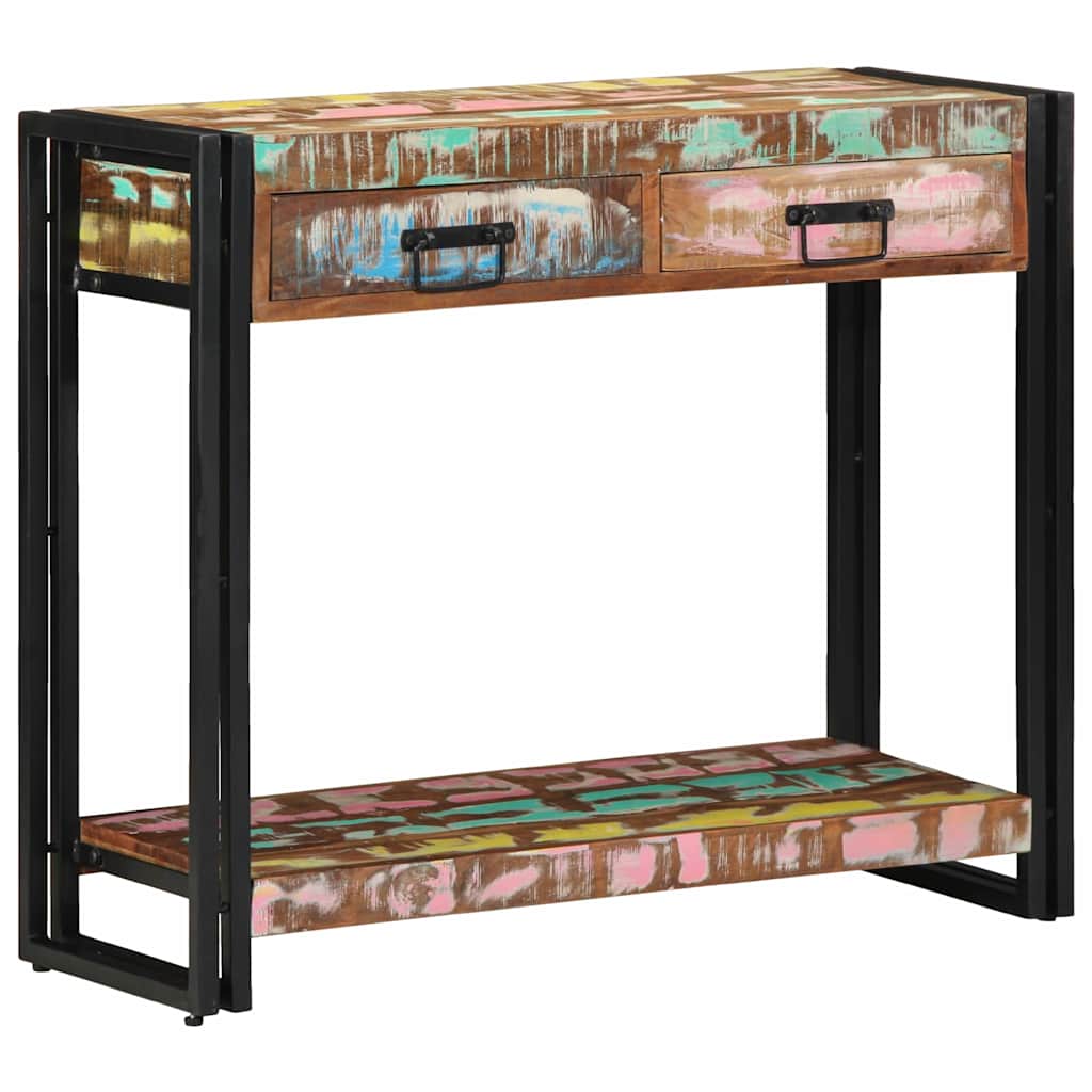 Console Table with Shelf Multicolored Solid Upcycled Wood