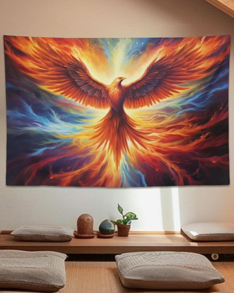 Wall Tapestry for Bedroom Majestic Fantasy Vibrant Rising Fire Bird Phoenix Flags Tapestry for Room Living Room Wall Decor Large