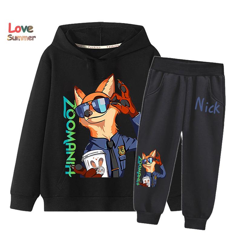 2pcs Kids Zootopia 2 Hoodie Joggers Set Kids Judy Nick Kids Sweatshirt 2pcs Suit Casual Playwear Everyday Sports Matching Outfit for Boys
