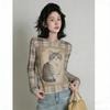 Spring Europe America Fashion Fun Cat Print Women's T-shirt Casual Pullover Women Long Sleeve Clothing Outdoor Street Tees Top