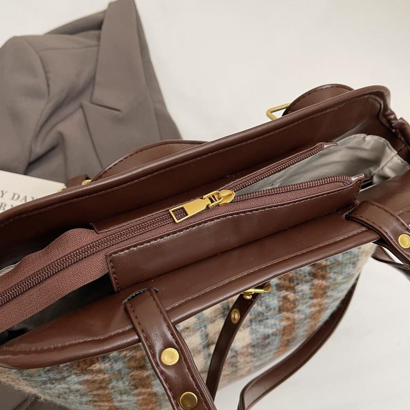 Karierte Einkaufstasche mit großer Kapazität, Umhängetasche für Damen, Vintage-Rucksack