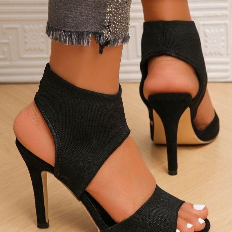 [Foreign Trade] European and American Fashion and Trendy Fly-woven Mesh, Fish Mouth, Fine High-heeled Sandals, Breathable Large-size Summer