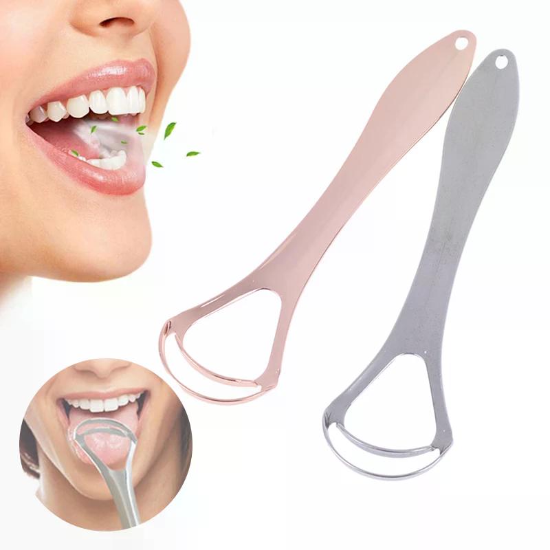 1pcs Travel Portable Double Layer Tongue Scraper Reusable Stainless Steel Oral Mouth Brush Case Non-slip Handle Tongue Scraper