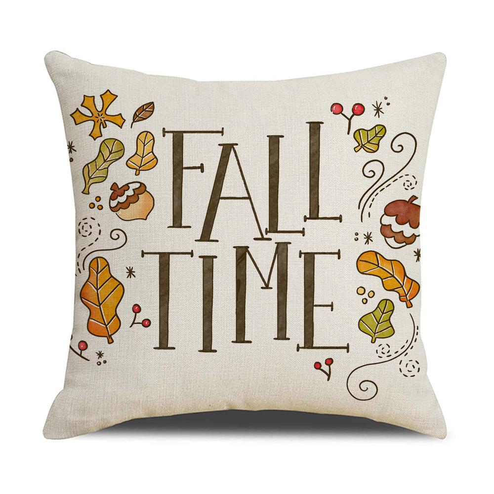 Home Autumn Harvest Pillow Cover New Pumpkin Maple Leaf Linen Print Sofa Pillow