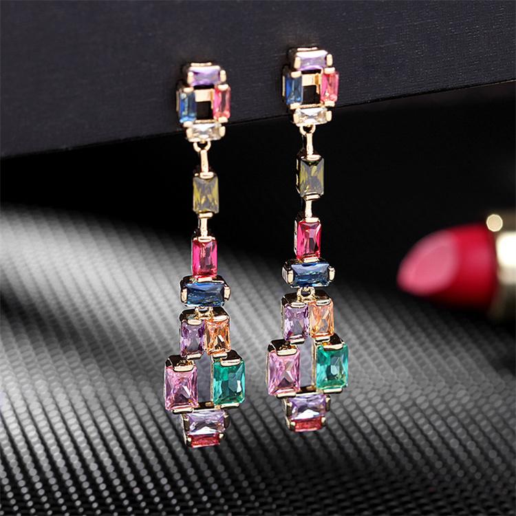 Stunning Long Geometric Woman Trendy Jewelry Multi Color Unique Gemstone Stud Earrings