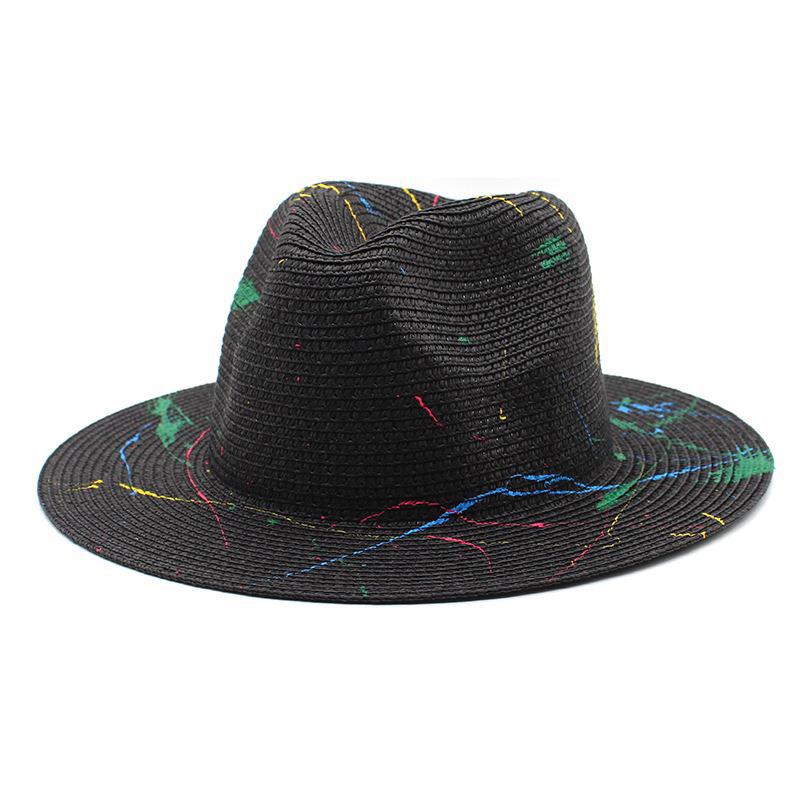 Cappello Panama in Paglia Verniciato Graffiti Verde Erba Fedora Jazz Uomo Donna Primavera Estate Cappello da Sole Intrecciato Cappello da Viaggio Elegante da Spiaggia