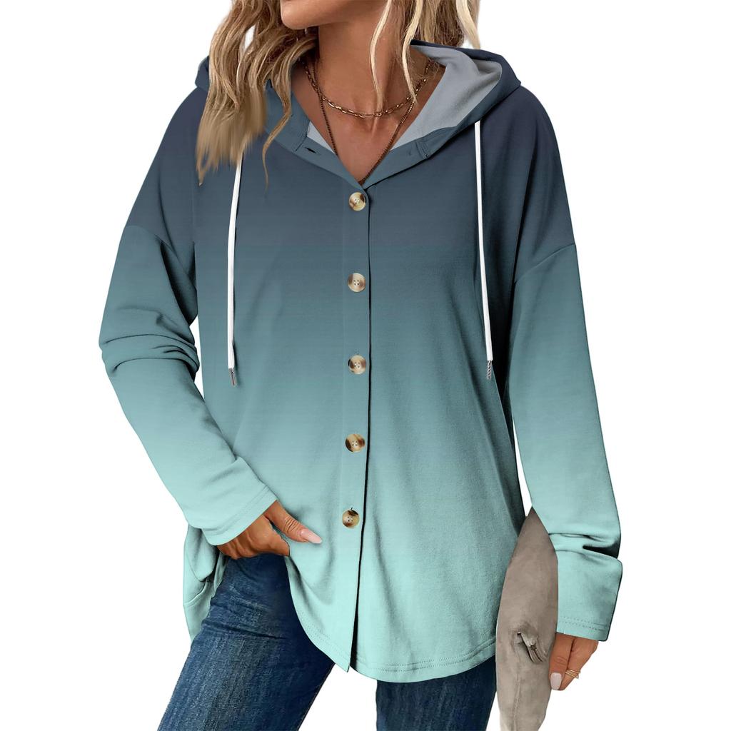 Women's Fashion Casual Raglan Long-Sleeve Drawstring Coat, Vintage Buttoned Hooded Coat