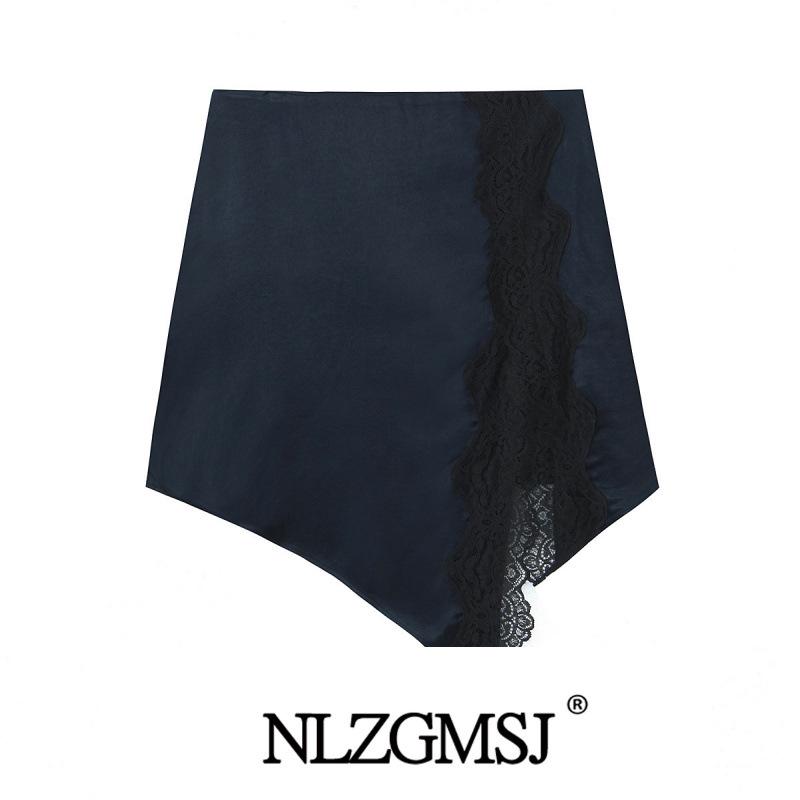 2025 Winter European & American Patchwork Lace Satin Mini Skirt Extra Small