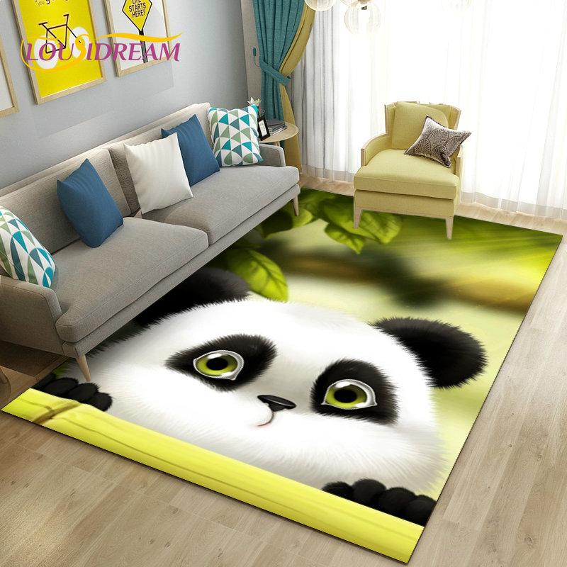 Alfombra de área 3D de dibujos animados de panda lindo, alfombra para sala de estar, dormitorio, sofá, felpudo, decoración de cocina, alfombra de suelo antideslizante para niños