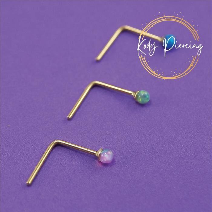 KODY PIERCING Set Of 3 Pieces 9 Carat Gold L Rod and 1.5mm Blue, Green, Fuchsia Opal