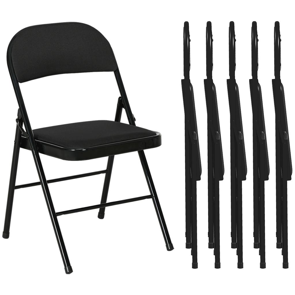 Set of 6 Folding Chairs with Padded Seat in Polyester and Steel Structure, Black