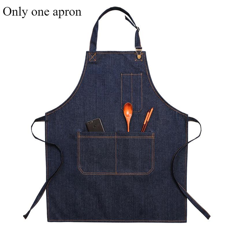 

1pcs Denim Apron for Coffee Barista Salon Kitchen Baking Heavy Duty Adjustable Workwear with Pockets Suitable for home kitchen XS（old） синий