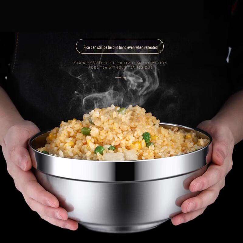 NHZHIW 16cm 304 Stainless Steel Double-Layer Anti-Scald Bowl