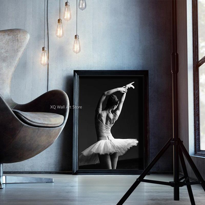 Alb-negru Ballet Girl Balerina Postere și imprimeuri Dansatoare Pânză Pictură Artă de perete Imagine pentru camera de zi decor acasă
