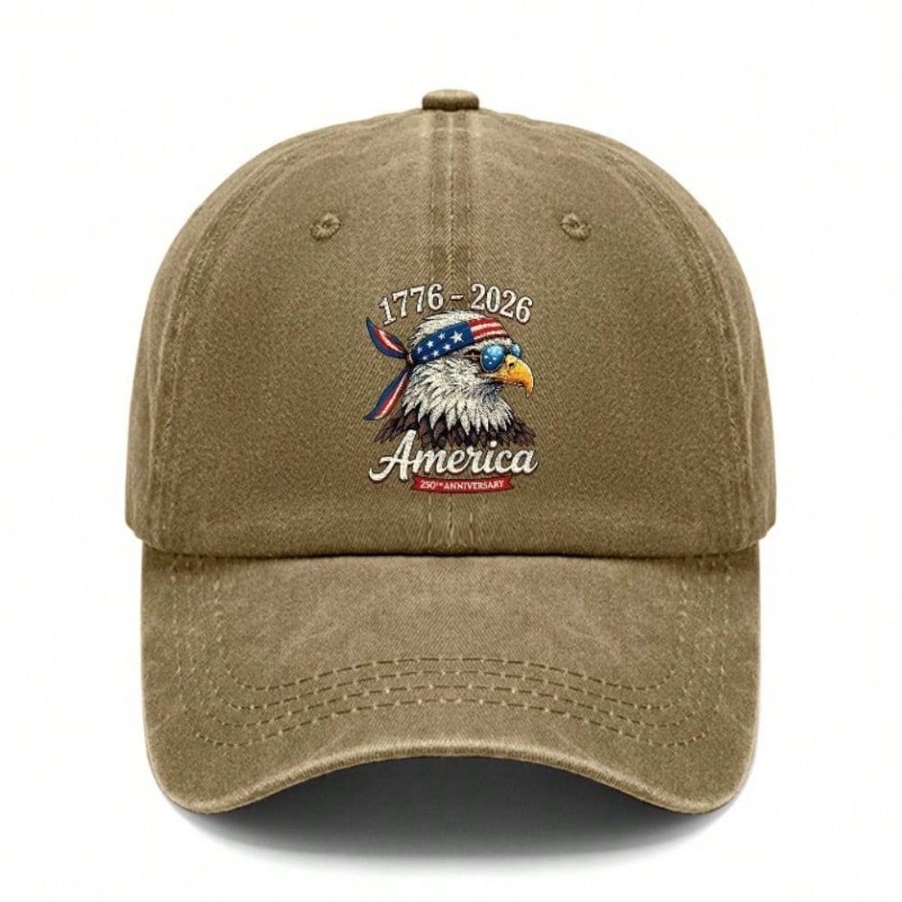 [Patriotic Baseball Cap] 2026 Anniversary Eagle Print Polyester Adjustable Washed Cap Unisex Vintage Sun Protection Casual Outdoor Sports Hat For