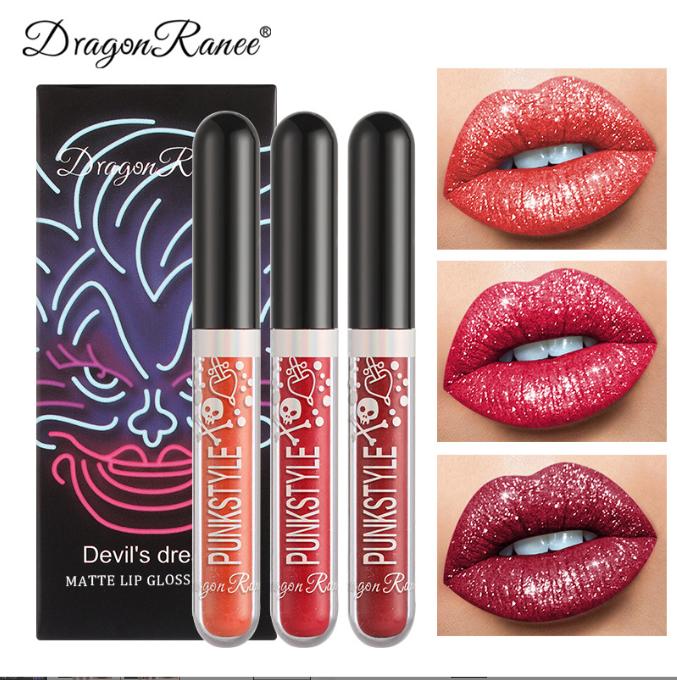 Halloween Lipstick Set 4 Colors Smakup Non-fading Lip Gloss Lip Makeup Matte Lipstick Shiny Lipstick Sparkling Black Lipstick Purple Lipstick