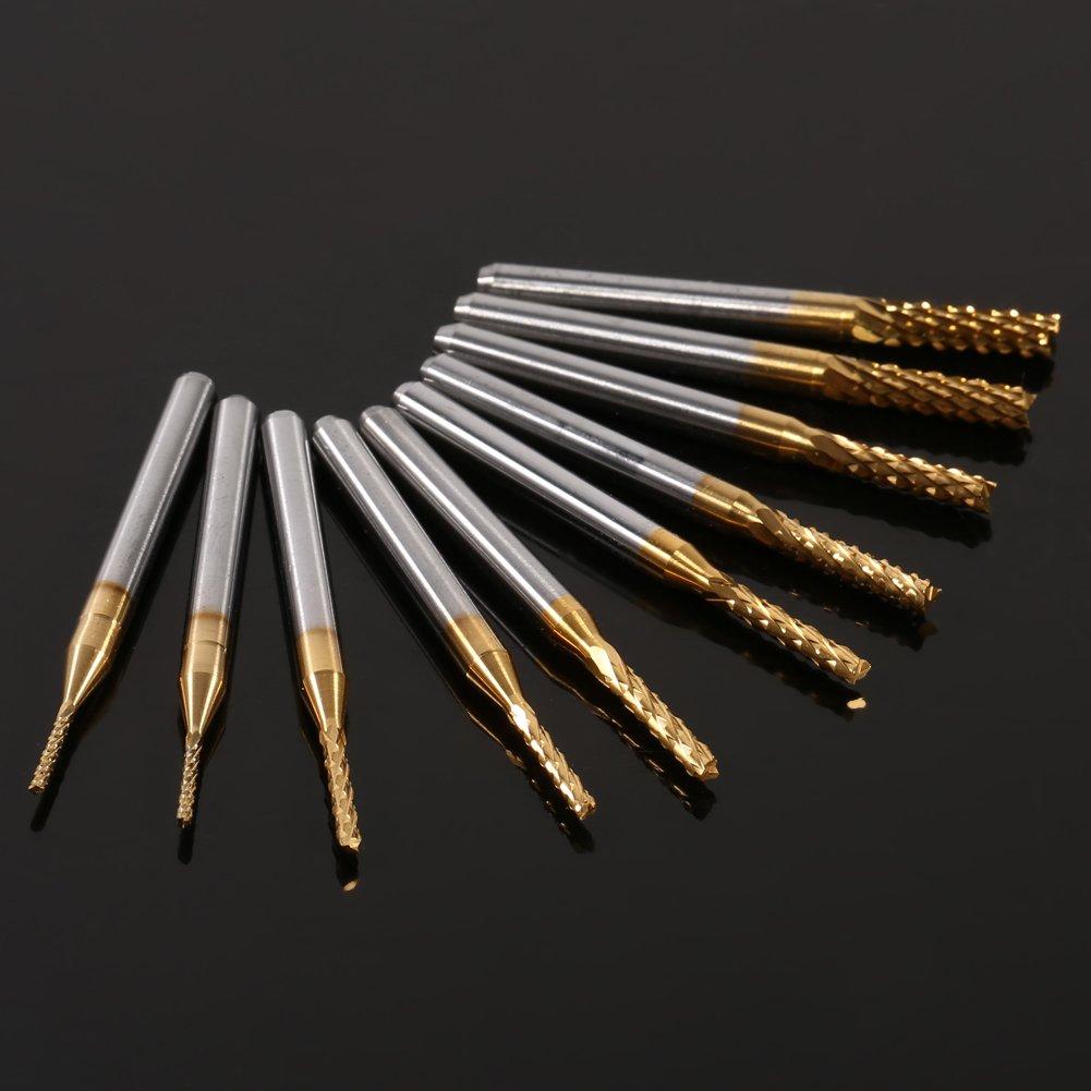 Hilitand Tungsten Carbide End Mills Titanium Coated Diameters 0.04 inch (1/1.5/2/2.5/3 mm) Set of 2 Each