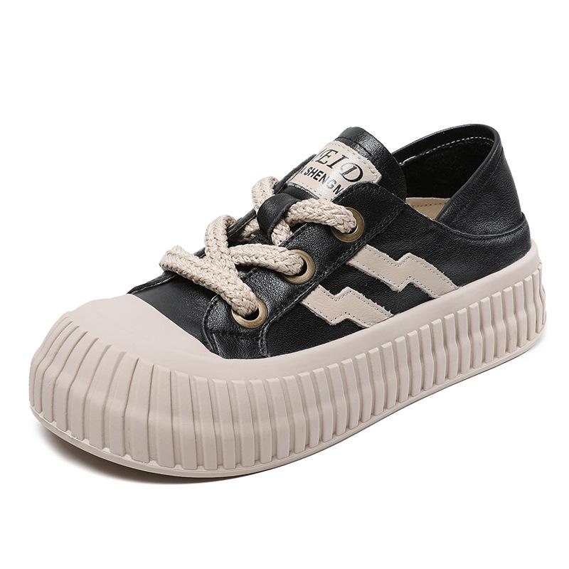 Fashion 2025 Women Flat Platform Shoes Spring Autumn Lace-Up Genuine Cow Leather Mixed Colors Casual Sneakers 4CM Ladies Board Shoes