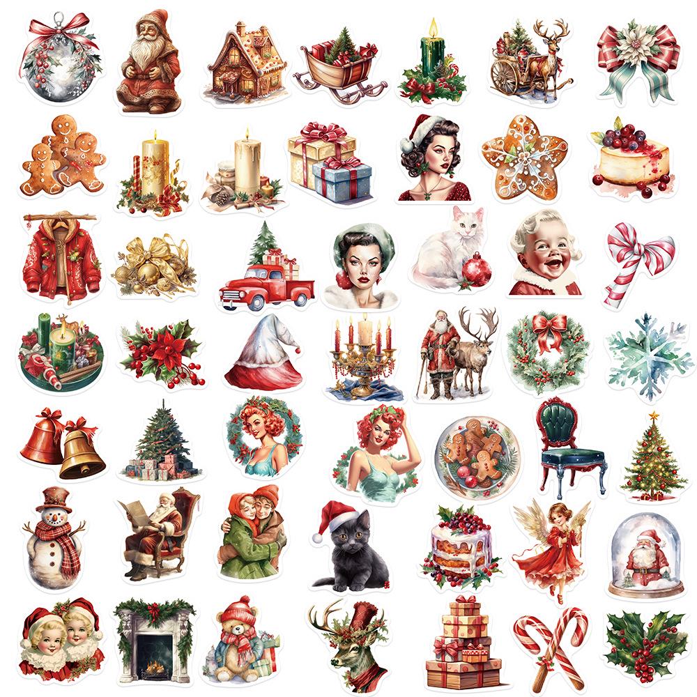 50 Retro Cartoon Christmas Graffiti Stickers - Personalized, Waterproof Decorations for Guitar, Notebook, Suitcase DIY
