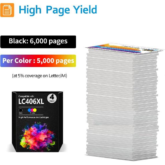 LC406XL LC406 Ink Cartridges Compatible for Brother HL-JF1 MFC-J4335DW MFC-J4345DW MFC-J4535DW MFC-J5855DW MFC-J5955DW MFC-J6555DW MFC-J6955DW