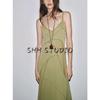 New Fall Women's Clothing French Style V-neck Fashion Draping Effect Splicing Sling Long Dress 1223453