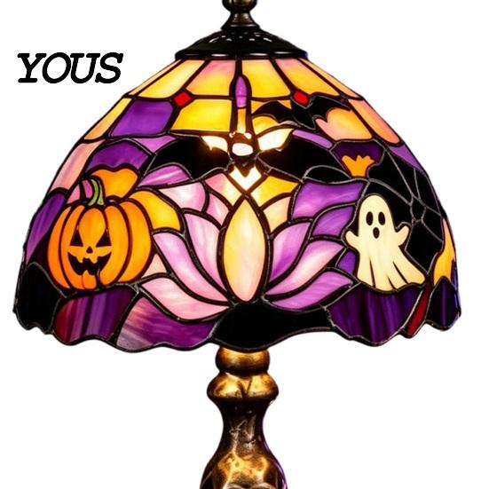 Non Dazzling Bedroom Lamp Halloween Vintage Table Lamp, Retro Resin Pumpkin Skeleton Black Cat Decorative Night Light, Gothic Bedside for Living Room