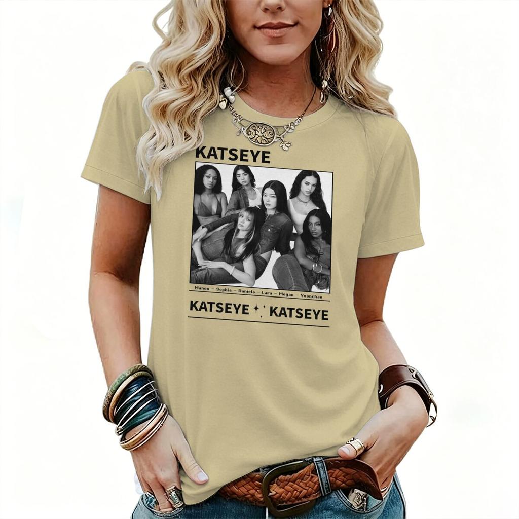 Vintage Katseye Hip Hop Singer Unisex Unisex Tshirts Short Sleeve Crew Neck Summer Tshirt Fashion Fun Pop Group Tees For Fan Gift
