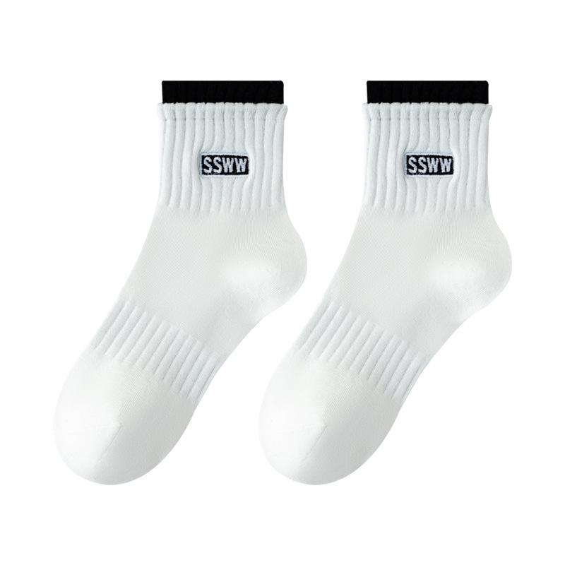 Female Spring and Summer New Sports Running All Match Pure Color Letter Breathable In Tube Socks