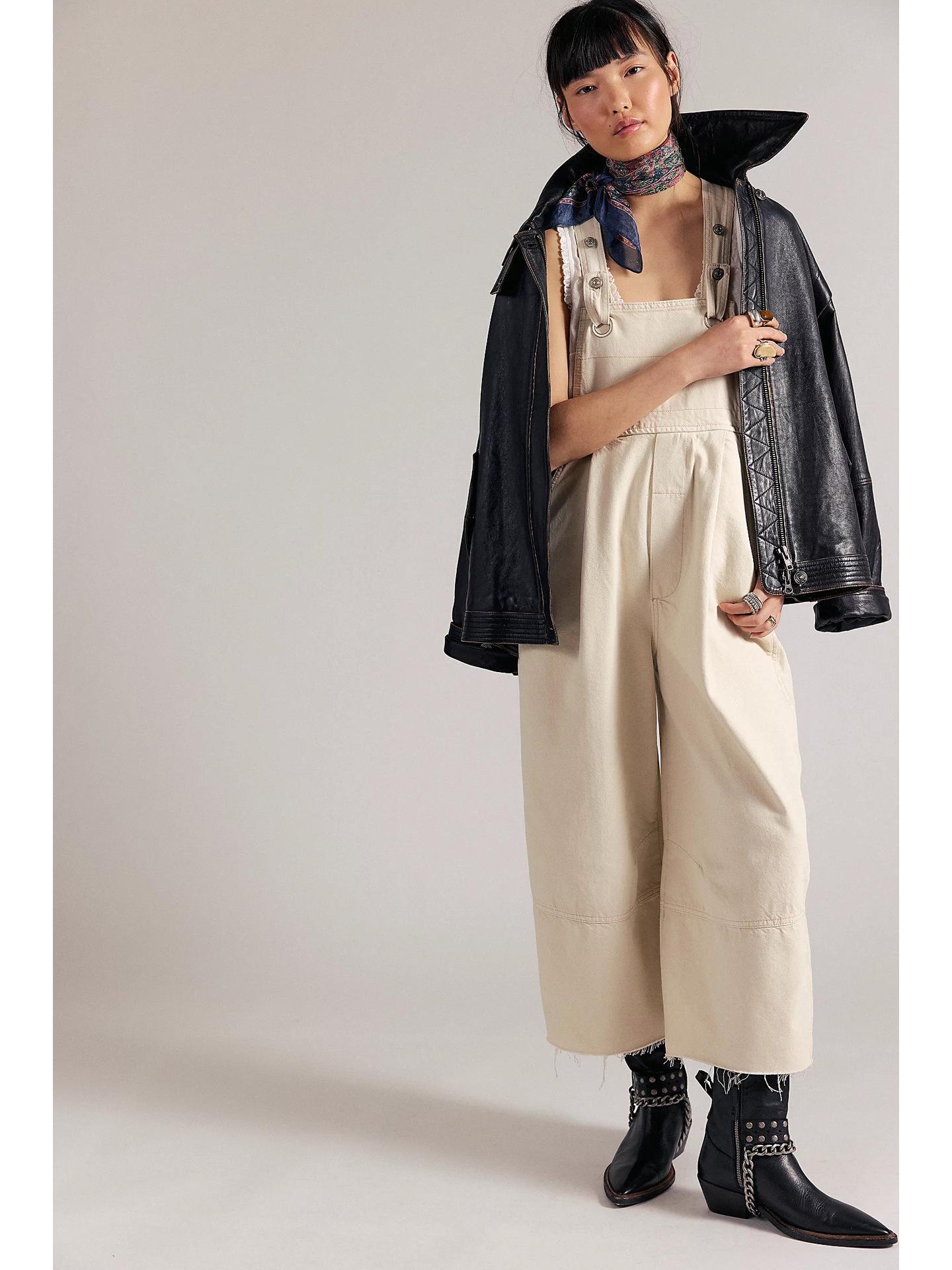 

Women s Casual Loose Wide-Leg Denim Overalls - New Fashion Style Large off білий колір